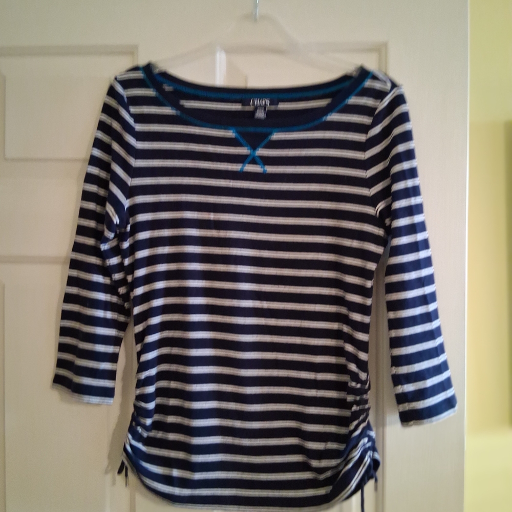 Chaps Navy and White Striped Long Sleeve Top